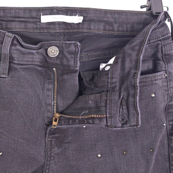 Levis Jeans 711 Womens Size 29 x 25 Black ankle Studded Rhinestone Distressed - Picture 3 of 12